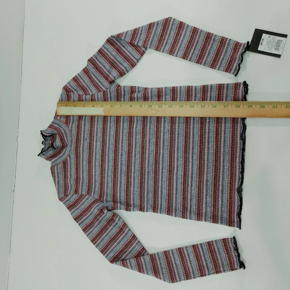 Art Class Striped Mock Neck Long Sleeve Top Girls Size‎ M 7 8 Red Gray Metallic